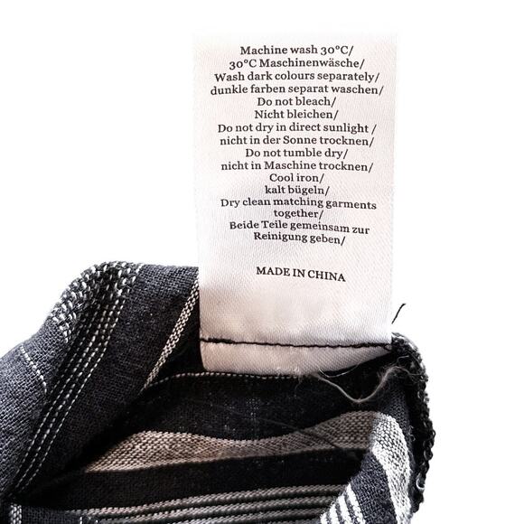 Wrap London NEW Linen Blend Square Neck Striped Argyle Shift Dress Black US 2 - Picture 11 of 12